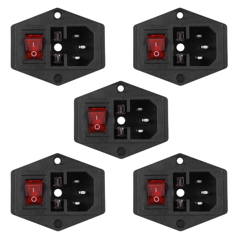 5X 3 Pin Iec320 C14 Inlet Module Plug Fuse Switch Male Power Socket 10A 250V 4851062720988
