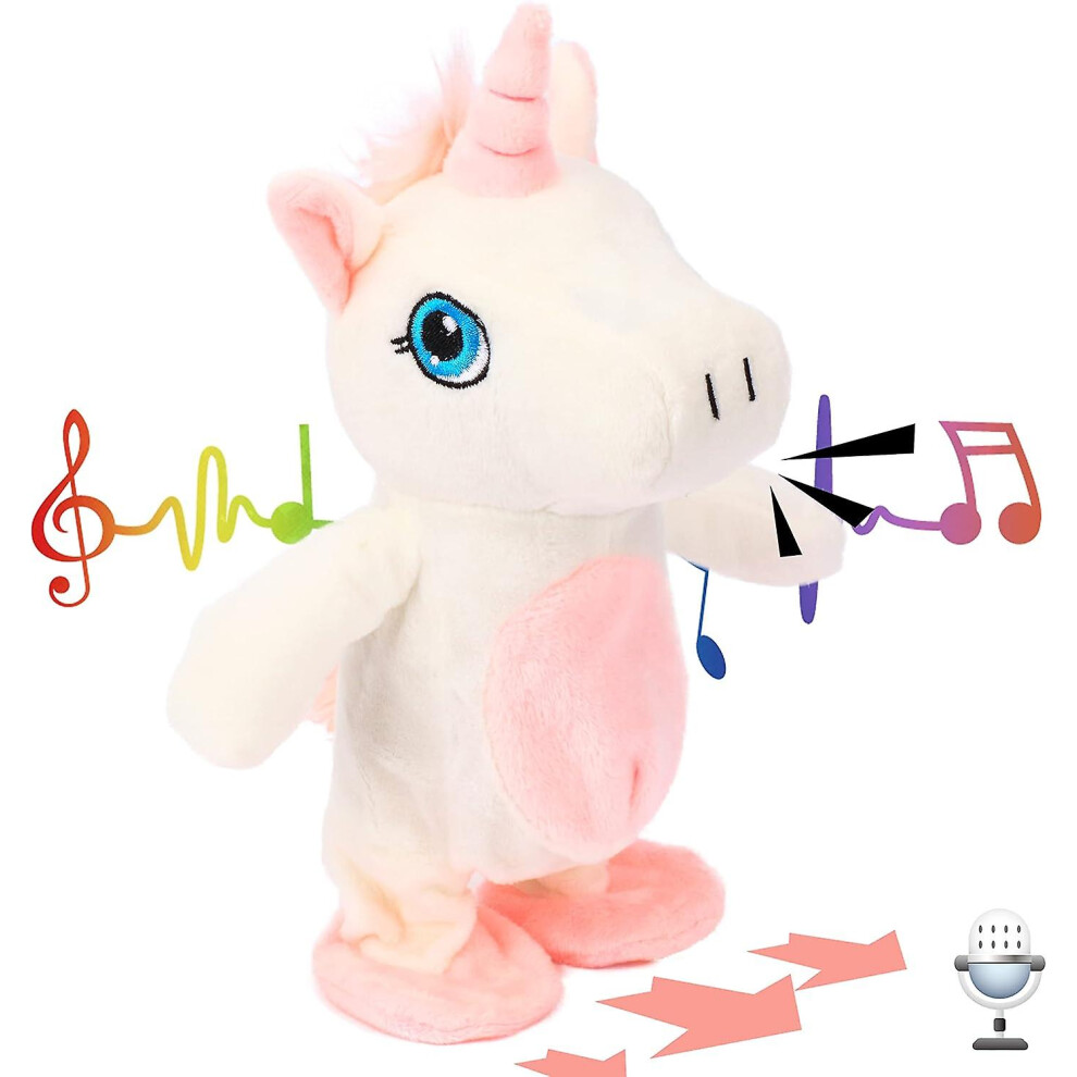 Talking Unicorn Repeats What You Say Walking Electric Interactive Animated Toy Speaking Plush Buddy Gift For Toddlers Birthday, 9.5''