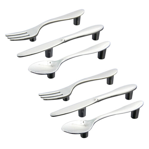 6 Pcs Silver Kitchen Cabinet Drawer Pull Handles Knobs (Knife Fork Spoon) 1