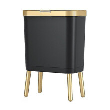 (Black gold) Luxury Golden Trash Can Large-capacity Trash Bin For Kitchen Bathroom High-foot Push-type Plastic Ga