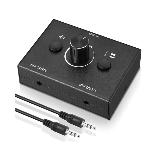 3.5mm Audio Switcher, 2 Input 1 Output/1 Input 2 Output Audio Splitter Switcher, Audio Switcher Box,One-Key Mute Button 2