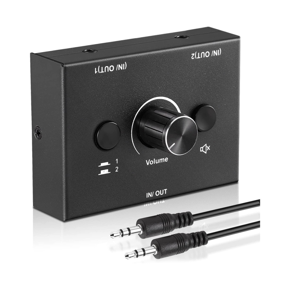 Jojomino 3.5Mm Audio Switcher, 2 Input 1 Output/1 Input 2 Output Audio Splitter Switcher, Audio Switcher Box,One-Key Mute Button
