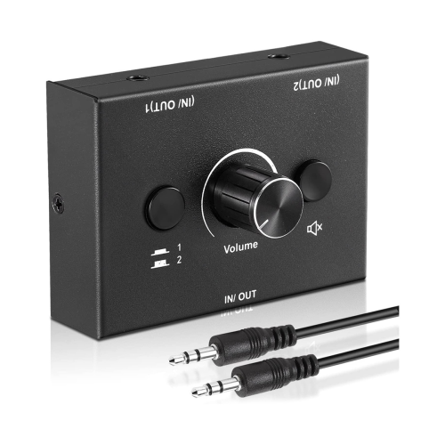 3.5mm Audio Switcher, 2 Input 1 Output/1 Input 2 Output Audio Splitter Switcher, Audio Switcher Box,One-Key Mute Button 1