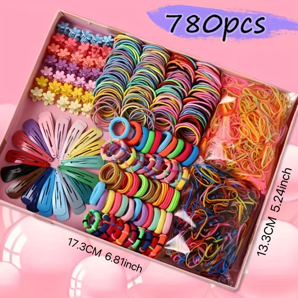 (780Pcs-Pack) 780PCS Girls Hair Accessories, Elastic Hair Ties, Simple Hairpins, Ponytail Holders Rubber Hair Bands, For Birthday Gift