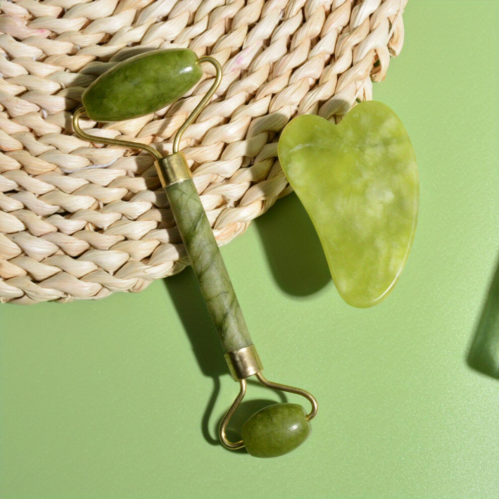 (2 In 1) Natural Jade Roller And Gua Sha Set For Face And Body - Promote Natural Beauty - Perfect Gift For Women