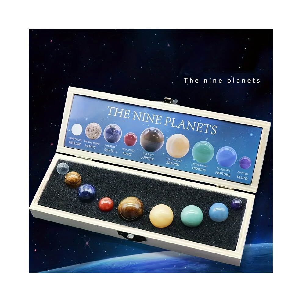 (1 Pc) 9pcs/Box Natural Crystal Gemstones, Nine Planets Of The Solar System Theme Gift Box, Home Decor