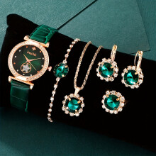(Green) Women's Watch Luxury Rhinestone Quartz Watch Vintage Star Analog Wrist Watch & Jewelry Set, Gift For Mom Her