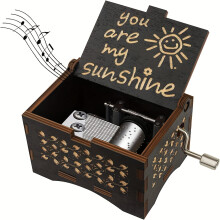 (Black) You Are My Sunshine Music Box,Hand Crank Wooden Vintage Laser Engraved Small Music Box