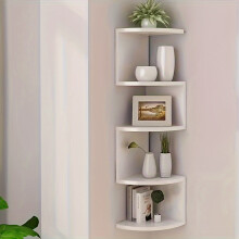 (White, Wall Mounted Storage Rack) 5 Floors Wooden Corner Shelves, Floating Corner Shelves, Wall Mounted Storage, Easy To Assemble Layered Wall Mounted Shelves For Bedroom