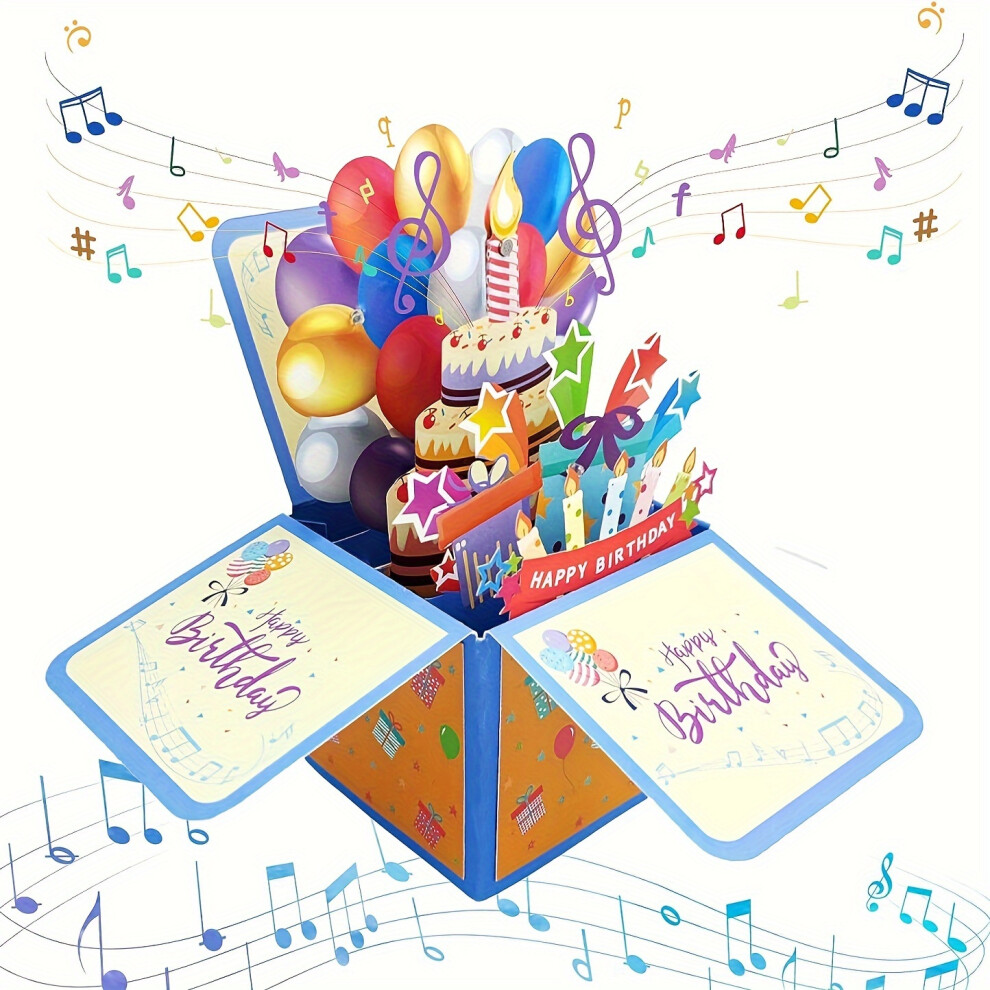 (happy birthday greeting card) 3D Music Birthday Card, Blow-out LED Light Candle, 3D Birthday Pop-up Card, Blow-out LED Light Candle, Handmade Paper C