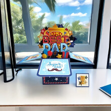 (BEST DAD) Father's Day, Father's Birthday Pop-up Greeting Card Box, BEST DAD Foldable 3D Craft Father's Day Surprising Gift Card
