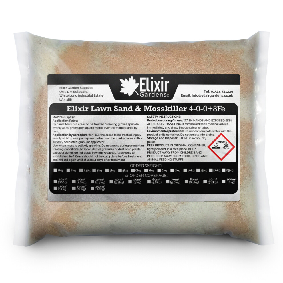 (15kg) Elixir Gardens Lawn Sand & Moss Killer | 4-0-0+3Fe