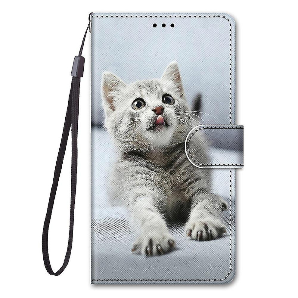 Compatible With Oppo A96/A76/A36 4G Painted Flip Cover Magnetic Coque Cover Etui Closure - Kitten Gray 9353840125367