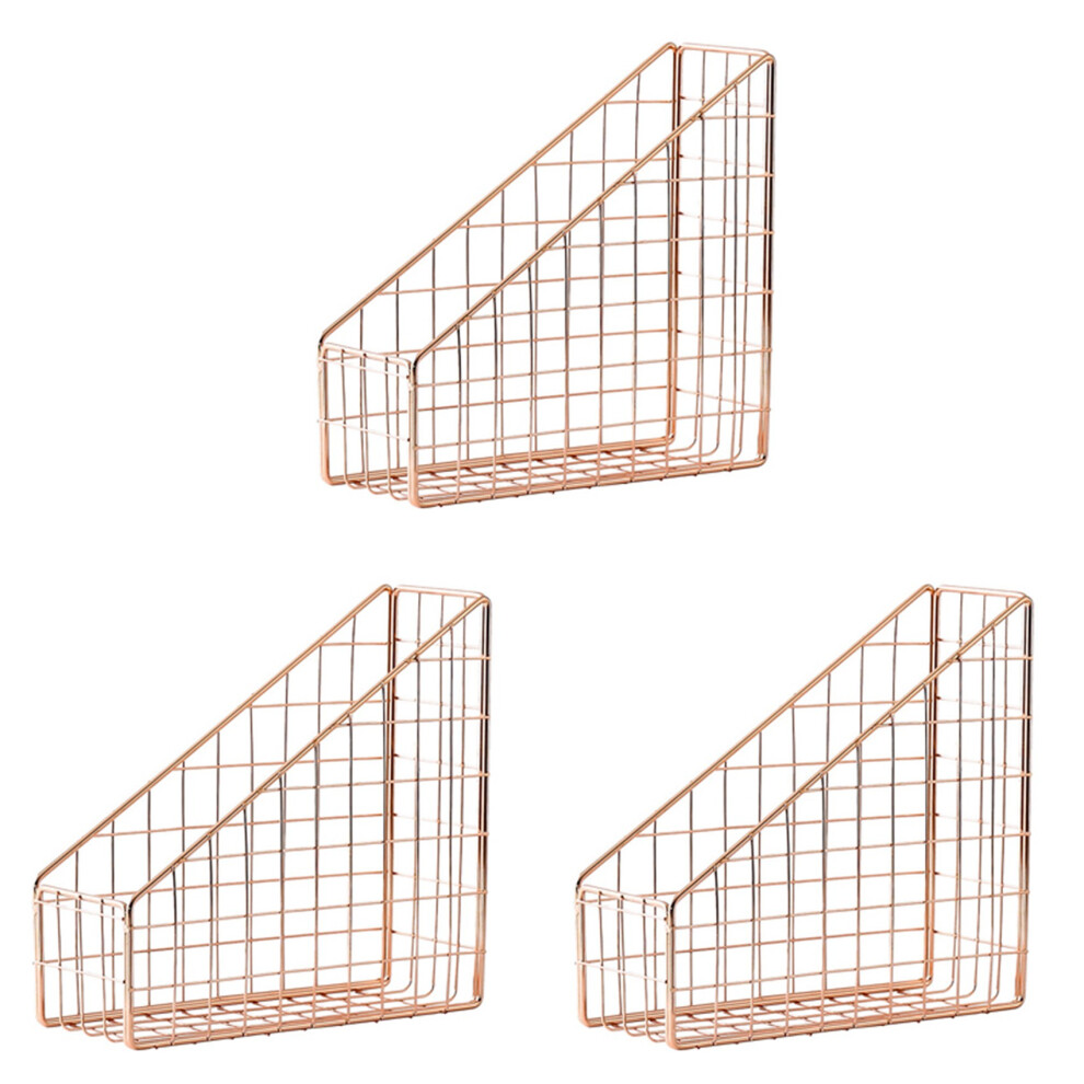 3X Rose Gold Electroplated Iron Book Holder Desktop Shelf File Magazine Book Stand Office Home Stationery Holder-image-OPC-PDQK79H-NEW