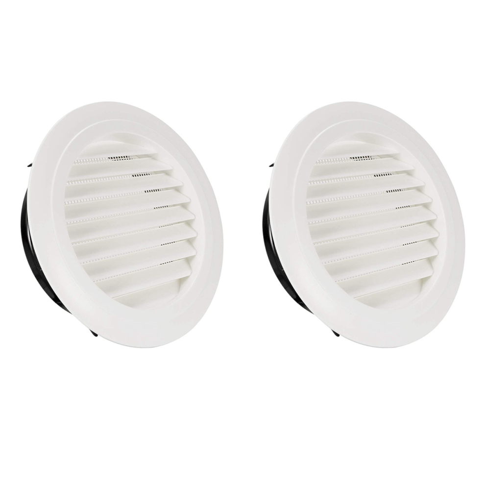 2X 8 Inch Round Abs Louver Grille Cover White Soffit Vent With Built-In Fly Screen Mesh For Bathroom 4851062741662
