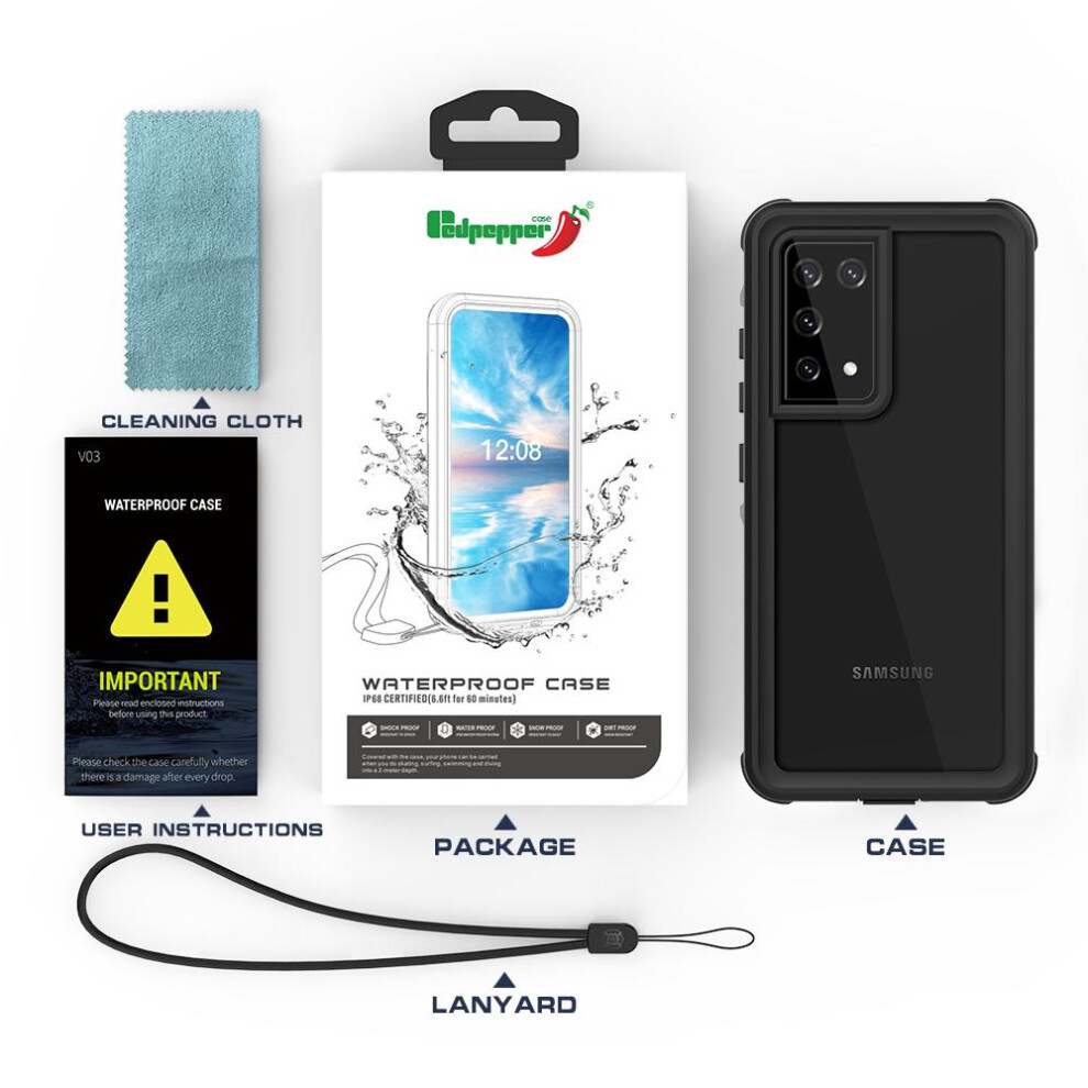 (Black) Case For Samsung Galaxy S21 Ultra Waterproof Built Ip68 Waterproof Full 12Ft Military Shockproof In Screen Protector Black 758266776374