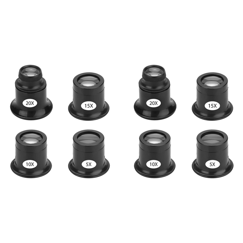 Jojomino 8Pcs Loupe Eyeglass Magnifiers Set 5X 10X 15X 20X Watch Repair Loupe Magnifier Set Magnifying Glass For Watch Jewellery