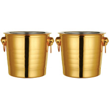 2PC 3L Stainless Steel Ice Bucket Thick Head Ice Bucket Party Ice Bucket (Gold)