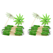 80X Green Coconut Tree Toothpicks Paper Umbrellas Toothpicks Handmade Cocktail Parasol Sticks for Cocktail