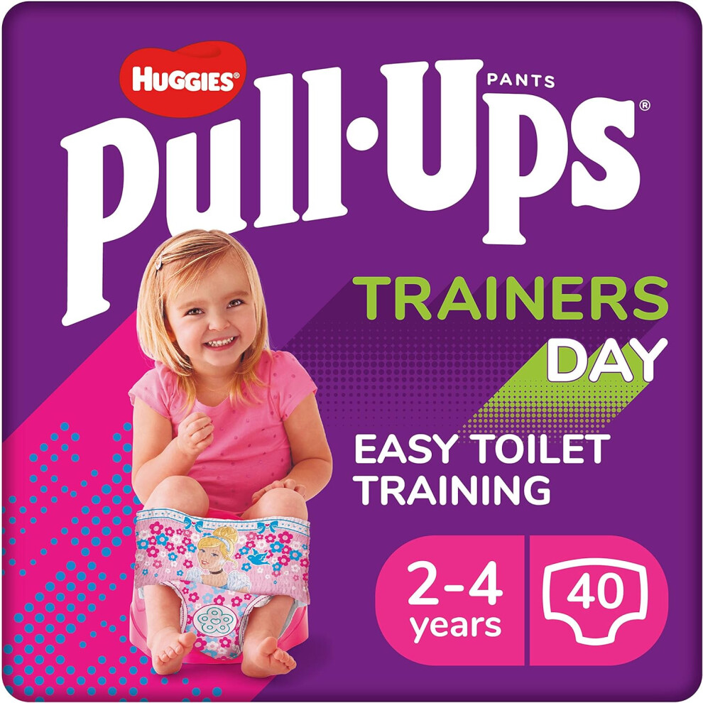 Huggies Pull-Ups Trainers Day Nappy Pants for Girls 2-4 Years Size 6-7 Pull Up Nappies (40 Pants) Essential Pull-Ups for Easy Toilet Training