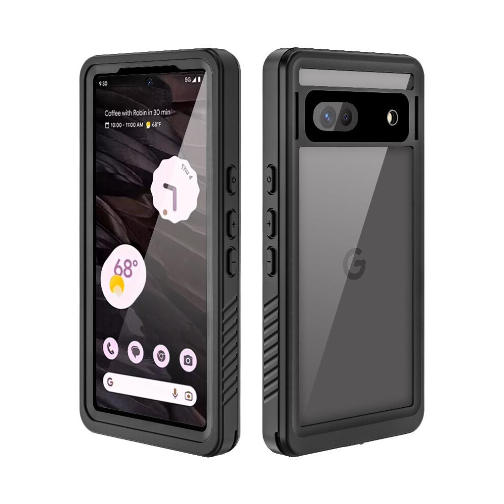 (Black) Case For Google Pixel 7A 12FT Military Shockproof Waterproof Built IP68 Waterproof Full In Screen Protector