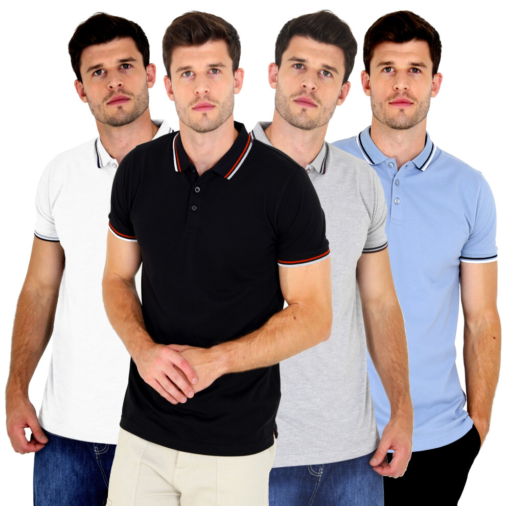 (White, Short Sleeve Polo Ohma, L) Men's Brave Soul Short Sleeve Polo Shirt Printed Button Collared Casual Sports Top