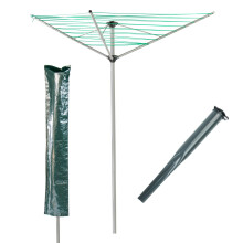 KCT 3 Arm Outdoor Rotary Washing Line - 30m Drying Area - With Ground Spike and Protective Cover