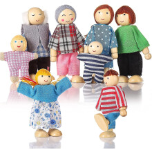 Wooden Dollhouse People 8 Figures, Doll Family Set Girls Toddler Kids Dollhouse Accessories Toys