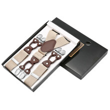 (beige) Men's Elastic Suspenders Suspenders High Density Webbing Suspenders Clip