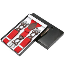 (red) Men's Elastic Suspenders Suspenders High Density Webbing Suspenders Clip