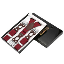 (wine red) Men's Elastic Suspenders Suspenders High Density Webbing Suspenders Clip