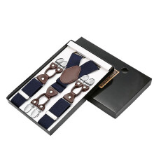 (navy blue and coffee) Men's Elastic Suspenders Suspenders High Density Webbing Suspenders Clip