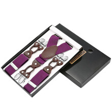 (purple) Men's Elastic Suspenders Suspenders High Density Webbing Suspenders Clip