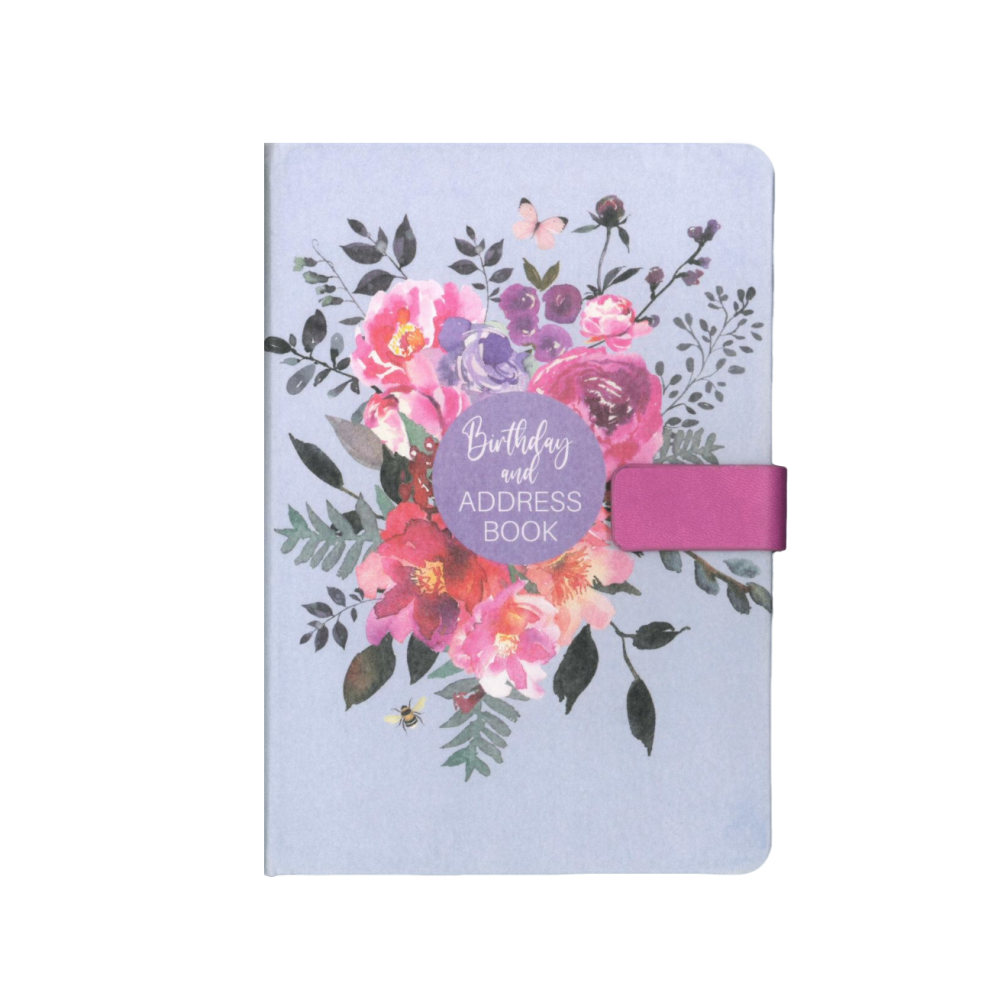 Tallon International A5 Address & Birthday Book Floral Design Satin Cover Lavender/Blue