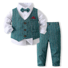 (green, 100cm) Boys' Suit Outfits Gentleman's Dress Suit Vest Shirt Pants Tie 4pcs Set