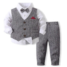 (grey, 90cm) Boys' Suit Outfits Gentleman's Dress Suit Vest Shirt Pants Tie 4pcs Set