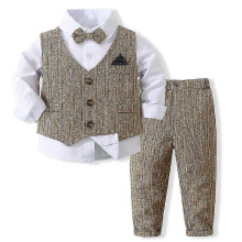 (khaki, 120cm) Boys' Suit Outfits Gentleman's Dress Suit Vest Shirt Pants Tie 4pcs Set