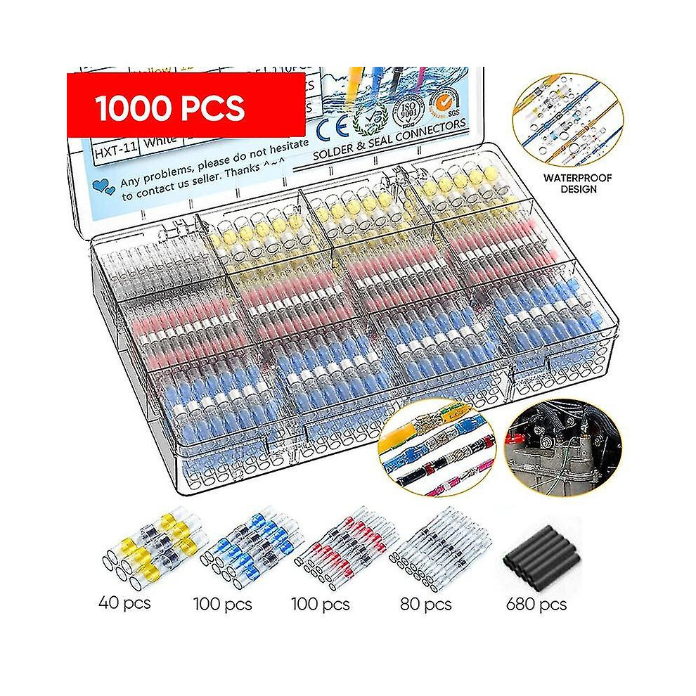 (1000Pcs) 1200/800/50Pcs Heat Shrink Butt Crimp Terminals Waterproof Solder Seal Electrical Connectors Wire Cable Splice Automotive Marine 9353840143255