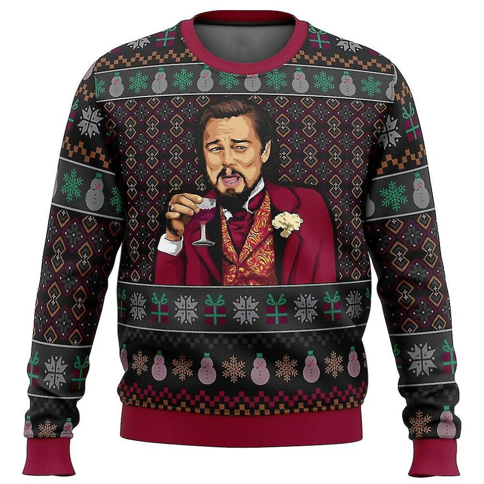 (M) Laughing Leo Dicaprio Meme Ugly Christmas Sweater Gift Santa Claus