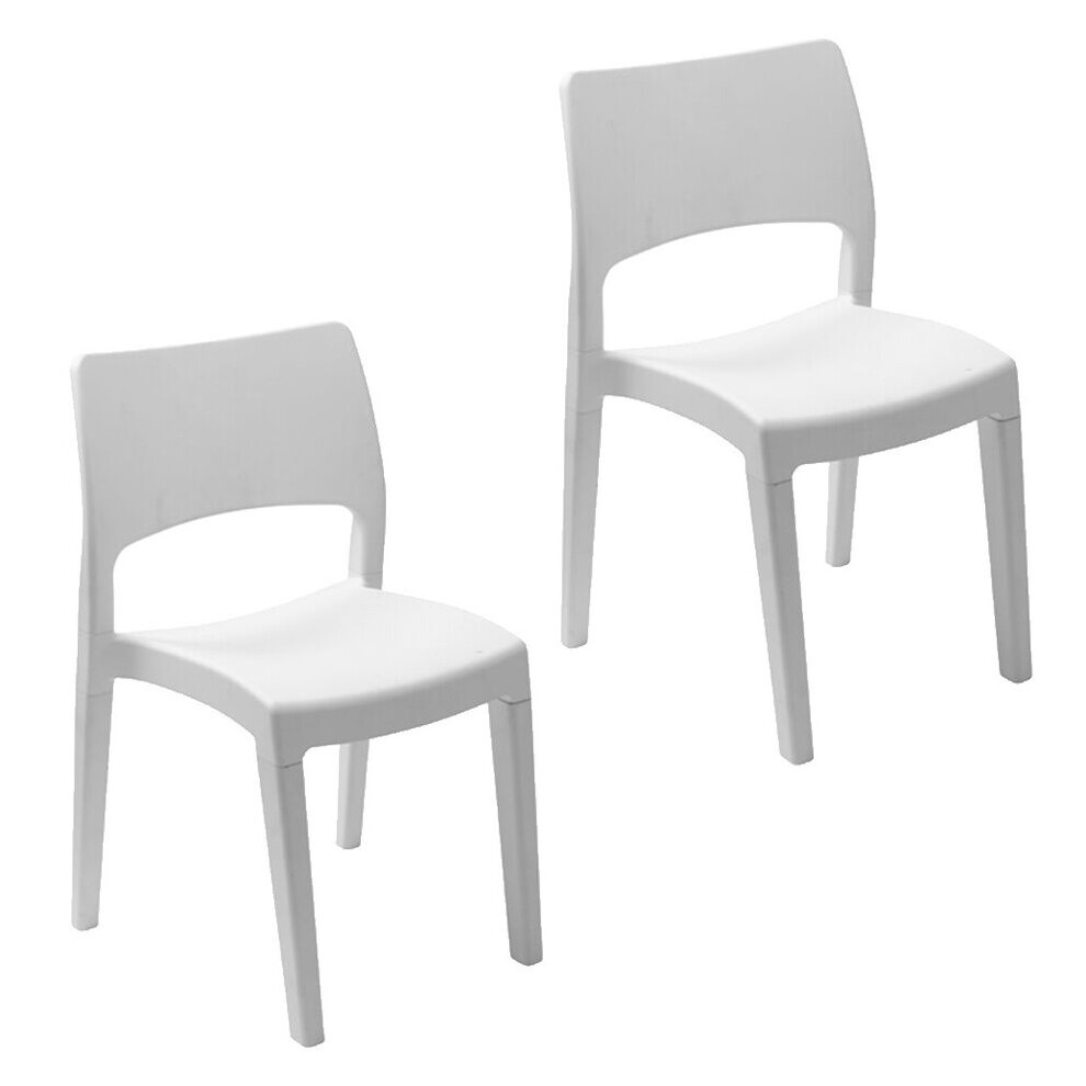 (White x2) Modern Garden Plastic Chair Set Patio Outdoor Furniture