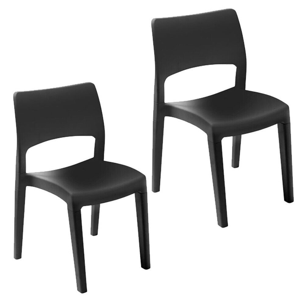 (Anthracite x2) Modern Garden Plastic Chair Set Patio Outdoor Furniture