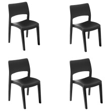 (Anthracite x4) Modern Garden Plastic Chair Set Patio Outdoor Furniture