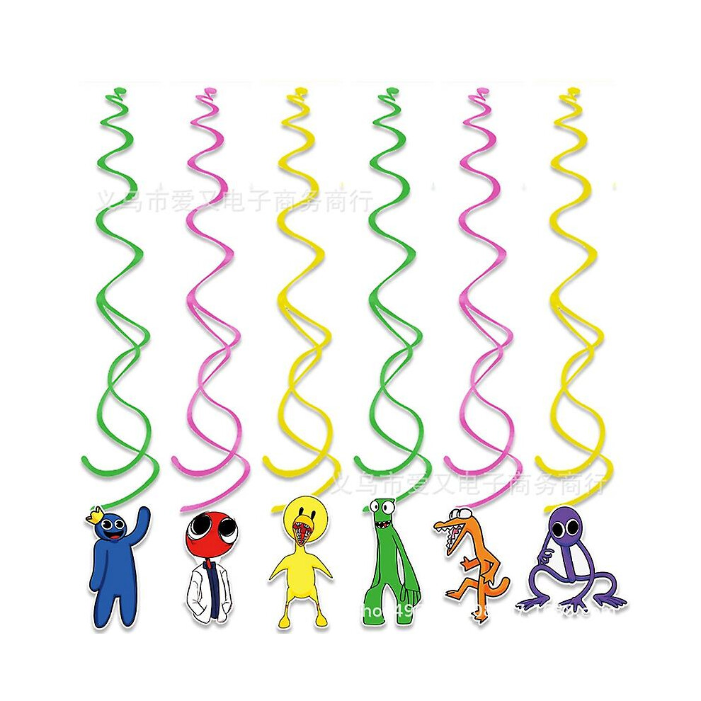 (Hanging spin) Rainbow Friends Birthday Party Decoration Tableware Paper Plate Cup Tablecloth Set For Kids Baby Shower Halloween Decor Supplies