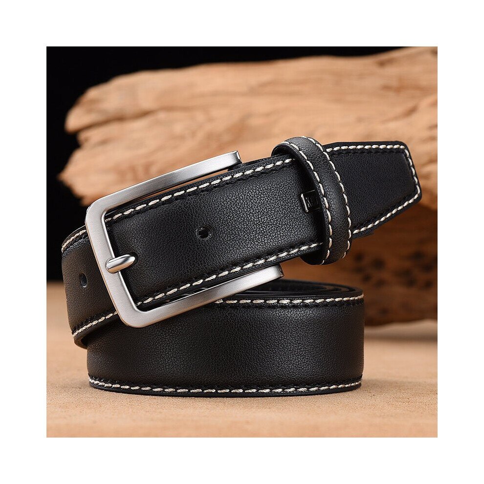 Photos - Belt MAXPOWER  Fashion Men  Genuine Leather Luxury Designer Brown Vintage Waist (130cm 44to47 Inch, 051Black)