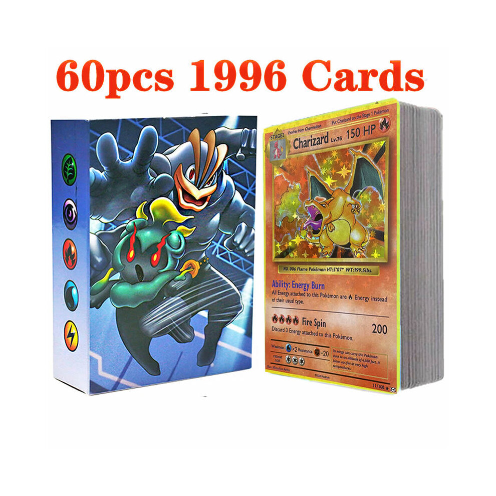 (1996 (60)cards) 60pcs Pokemon Cards English Version 55GX MEGA Charizard Pikachu Vmax EX