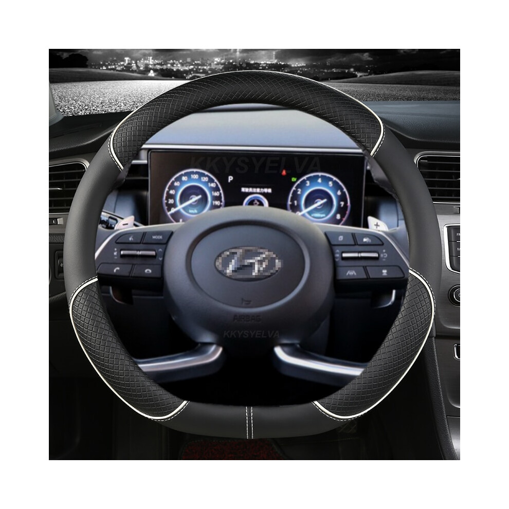 (WHITE  D SHAPE) PU Leather Car Steering Wheel Cover For Hyundai Tucson 2021 2022 NX4 Elantra