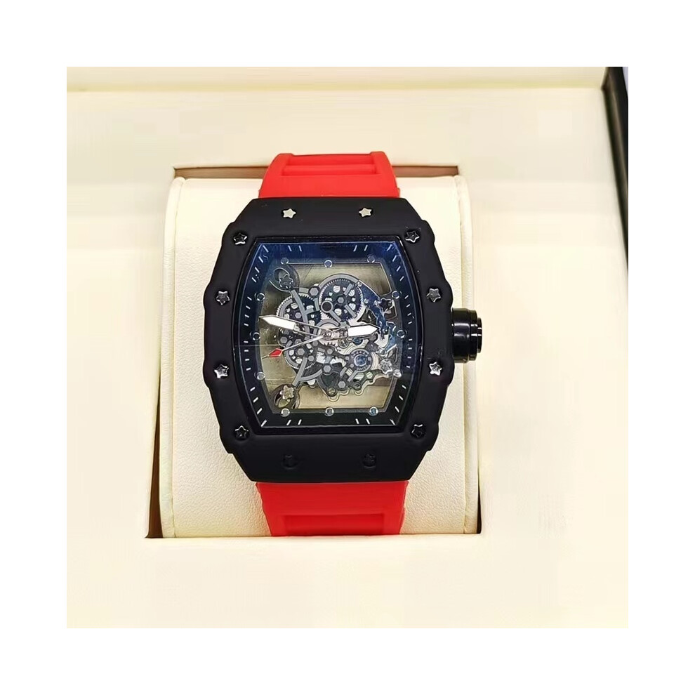 (Red) Richard 3-pin transparent bottoming full function men's watch top brand luxury watch men's quartz automatic calendar couple 2023 Watches