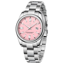 (Pink) AKNIGHT Watch for Men Analog Quartz Wristwatches Waterproof Chronograph Watches Stainless Steel Band Watches