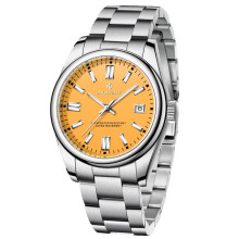 (Yellow) AKNIGHT Watch for Men Analog Quartz Wristwatches Waterproof Chronograph Watches Stainless Steel Band Watches
