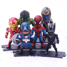 6pcs/set Marvel Avengers Black Panther Thanos Ironman Spiderman Captain